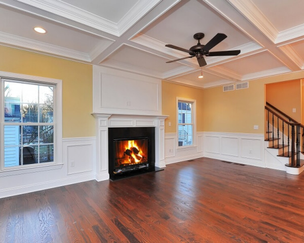 Family Room with Coffered Ceiling	